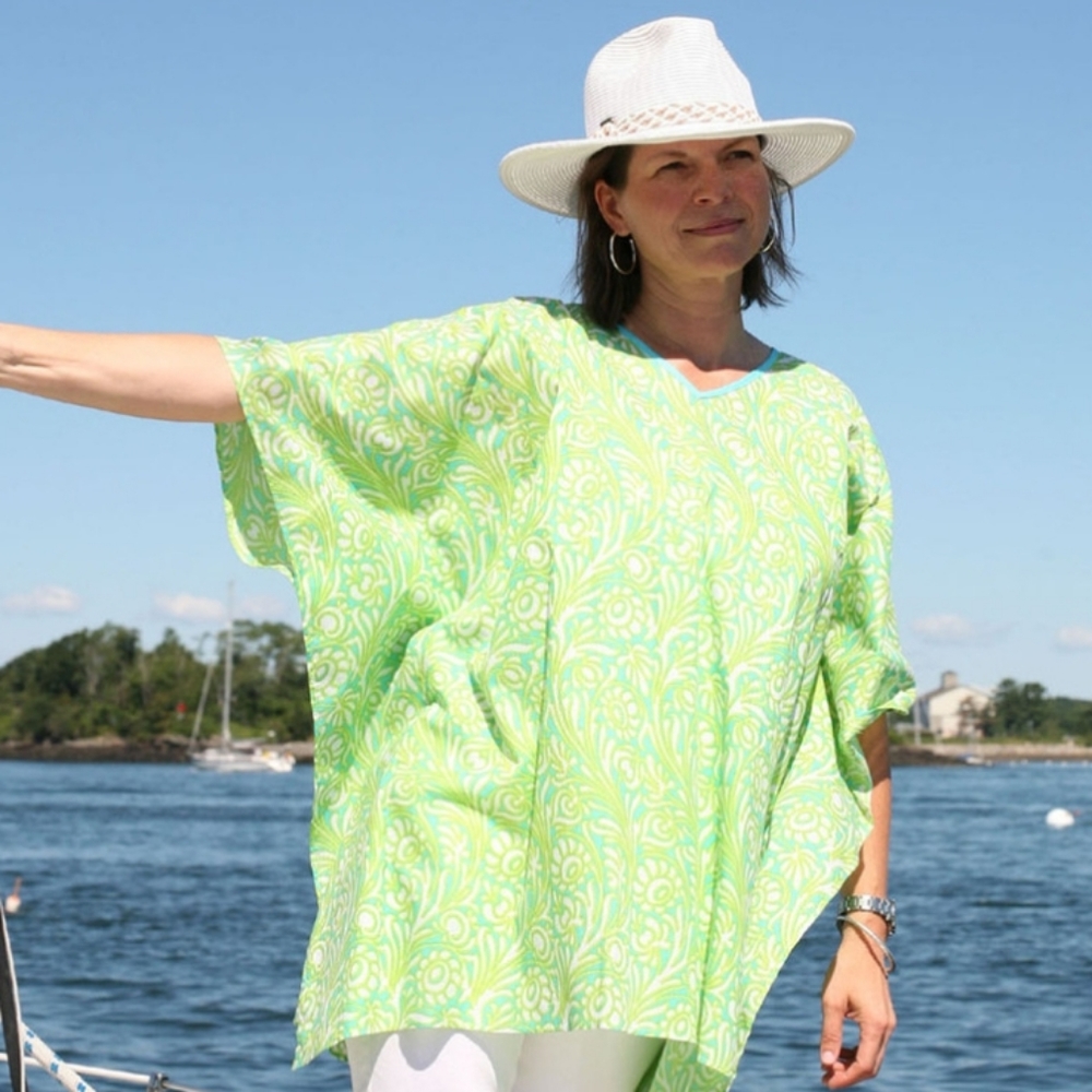 Needham Lane Sanibel Jade Cotton Voile V-neck Kaftan